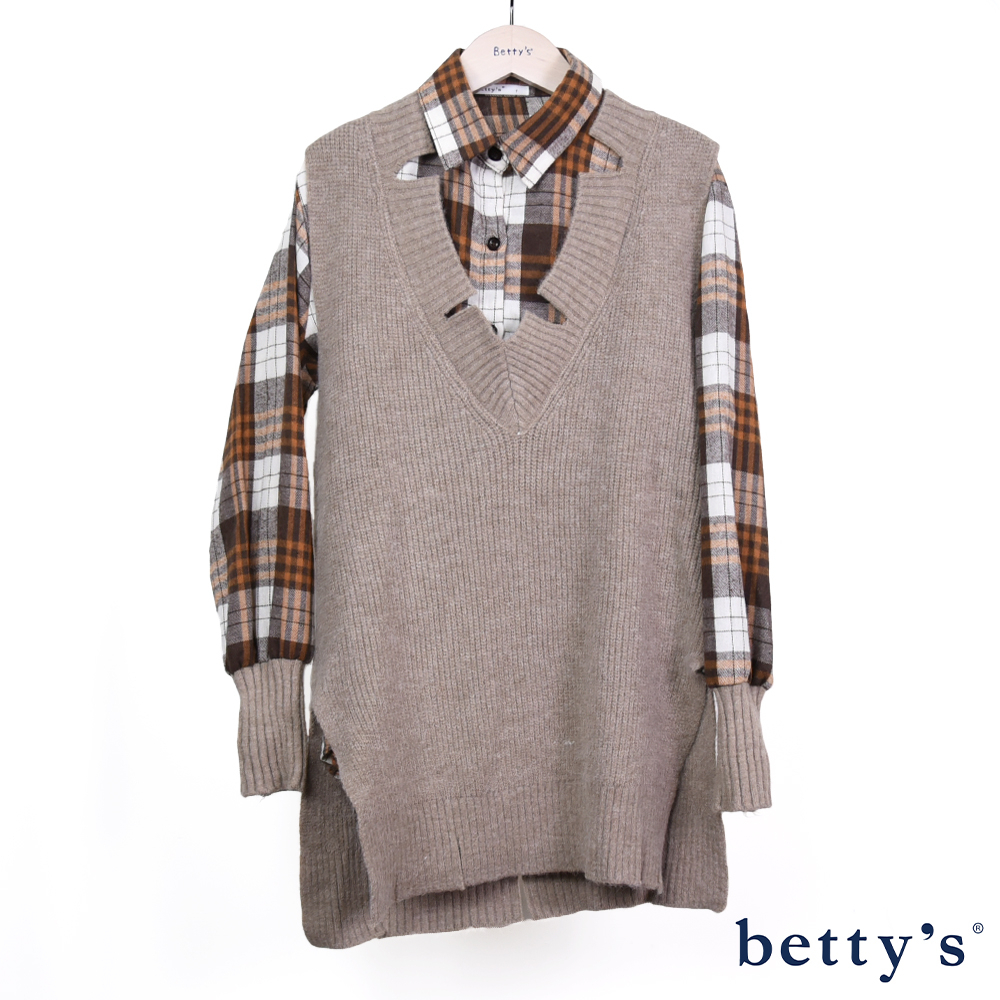 betty’s貝蒂思(15)格紋襯衫+毛海針織背心(咖啡色)