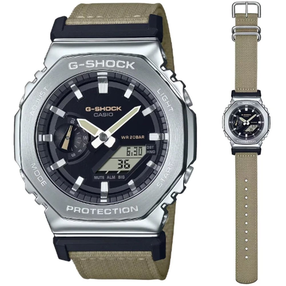 CASIO 卡西歐 G-SHOCK 時尚農家橡樹 金屬錶殼 八角形雙顯錶GM-2100C-5A