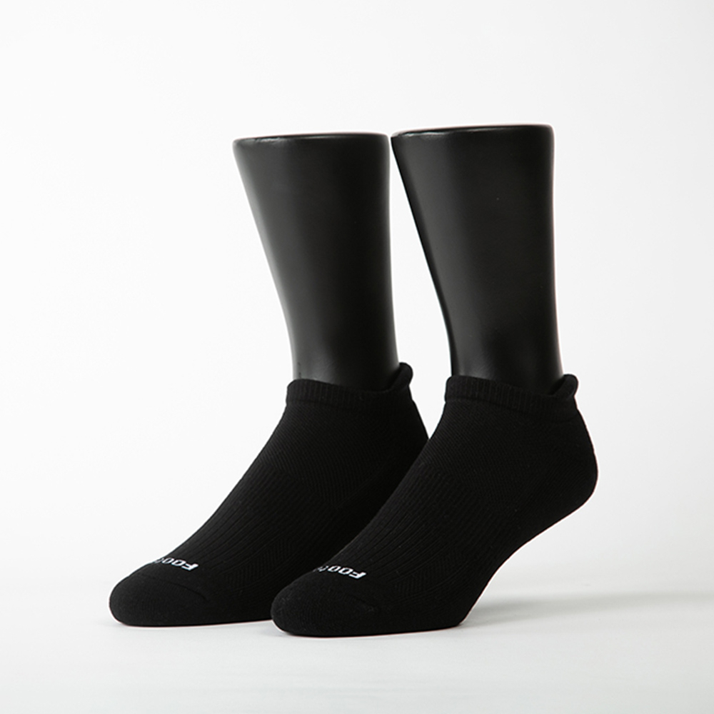 FOOTER 素色美學氣墊防磨船短襪 除臭襪 運動襪 氣墊襪 短襪 黑 (男-K32L/XL)