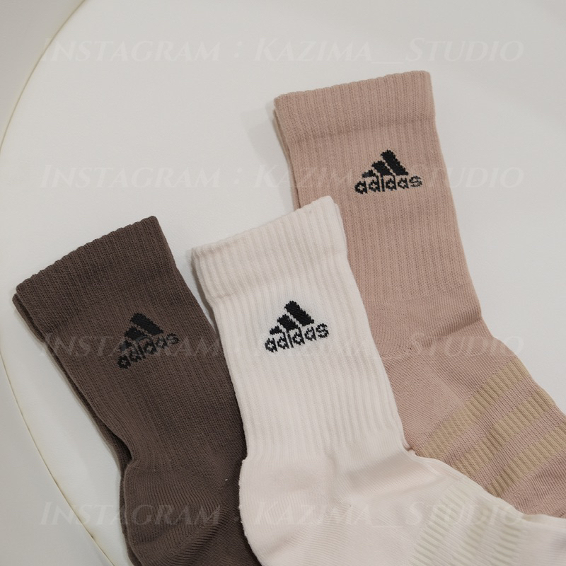 Kazima｜現貨 Adidas 愛迪達 長襪 中筒襪 小腿襪 三入組 米白 奶茶色 可可 摩卡色 咖啡色 IC1315