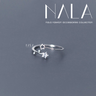NALA 娜拉。S925 純銀 鑲鑽 星星 戒指 滿天星 微鑲鋯石 銀戒 開口戒 五角星 繁星 食指戒 韓國氣質 關節戒