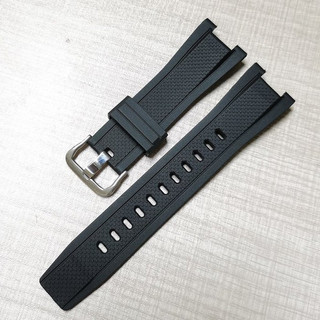 【錶帶家】代用卡西歐 CASIO G-SHOCK GST 寬 26mm 內凹寬 13mm 黑色銀扣防水橡膠錶帶 現貨