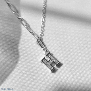 <Porabella>925純銀鋯石項鍊 H字母純銀項鍊 輕奢設計感吊墜項鍊 鍊條粗款項鍊 Necklace