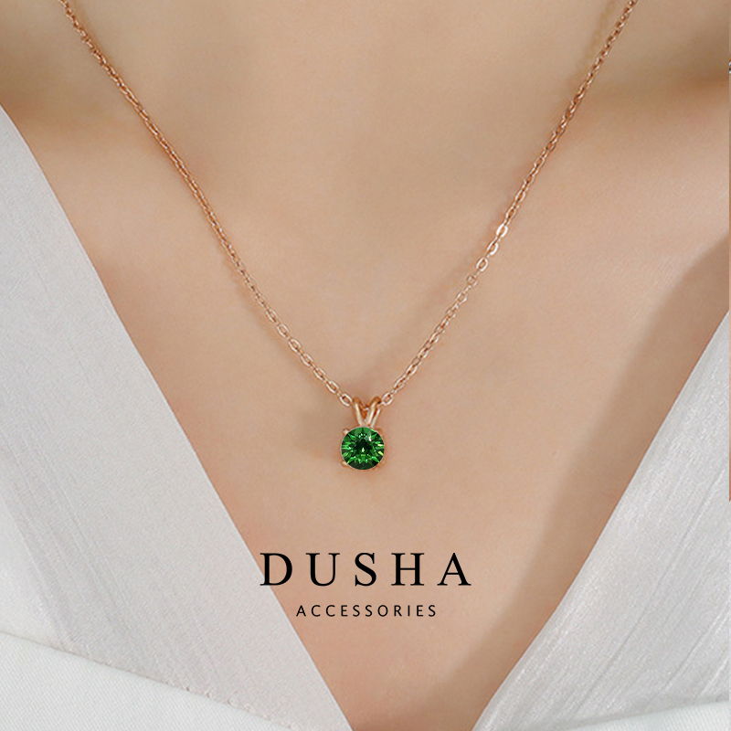 純鋼項鍊 璀璨之星玫瑰金青蕨綠彩鑽鎖骨項鏈－DUSHA STEEL 杜莎鋼飾