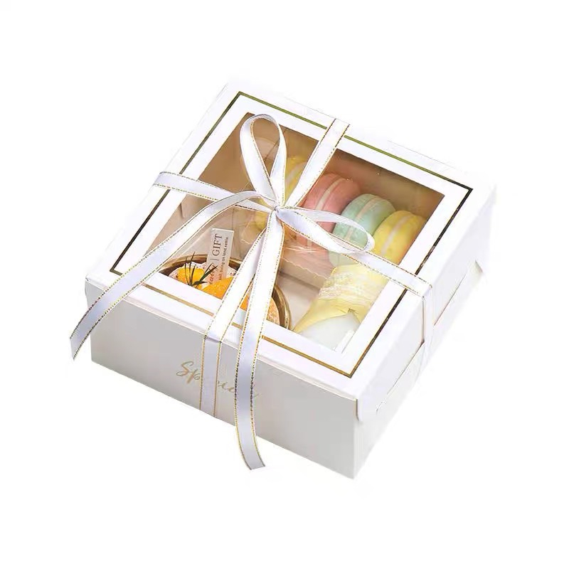 優選台灣現貨 蛋糕盒 （抗漲）燙金款4寸 6吋開窗式巴斯克蛋糕盒 牛皮紙色盒 白色盒 蛋糕盒 點心盒 點心盒 手工餅乾盒