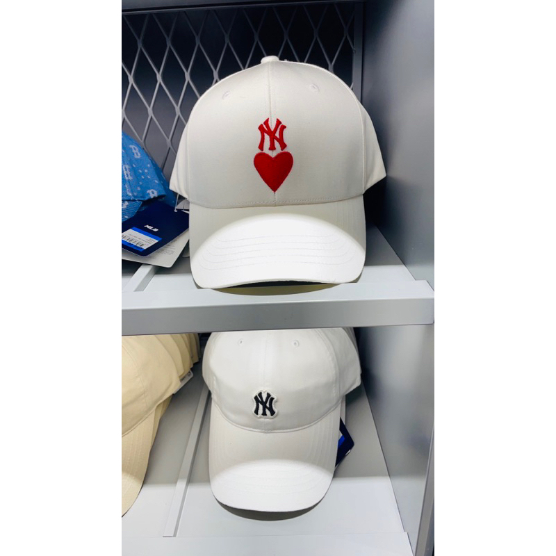 韓國2月購回～MLB 淺米白愛心款、 白色藍標款 棒球帽 鴨舌帽