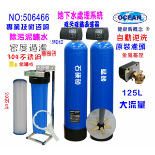 全戶濾水地下水過濾125公升砂濾自動逆洗除汙除鐵鏽20英吋大胖PP綿濾水器淨水器貨號506466