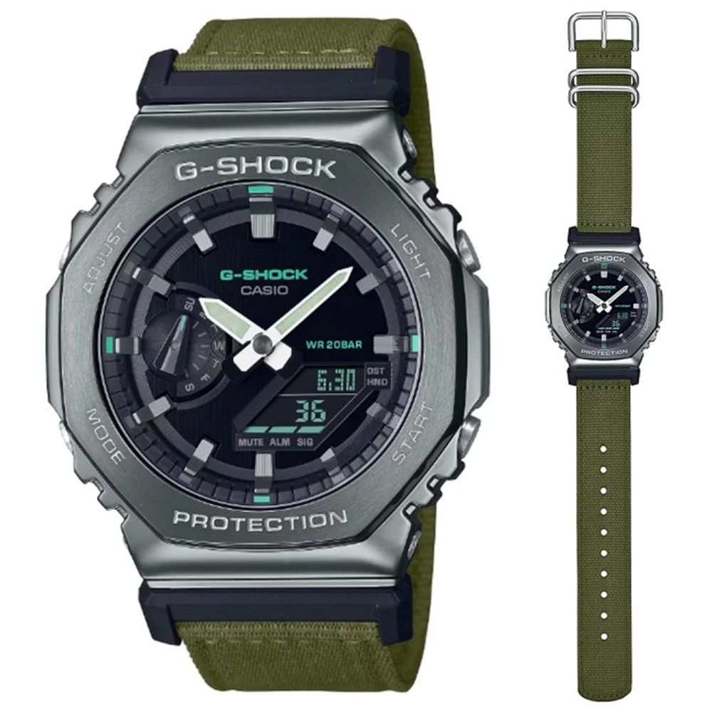 CASIO 卡西歐 G-SHOCK 時尚農家橡樹 金屬錶殼 八角形雙顯錶-深灰GM-2100CB-3A