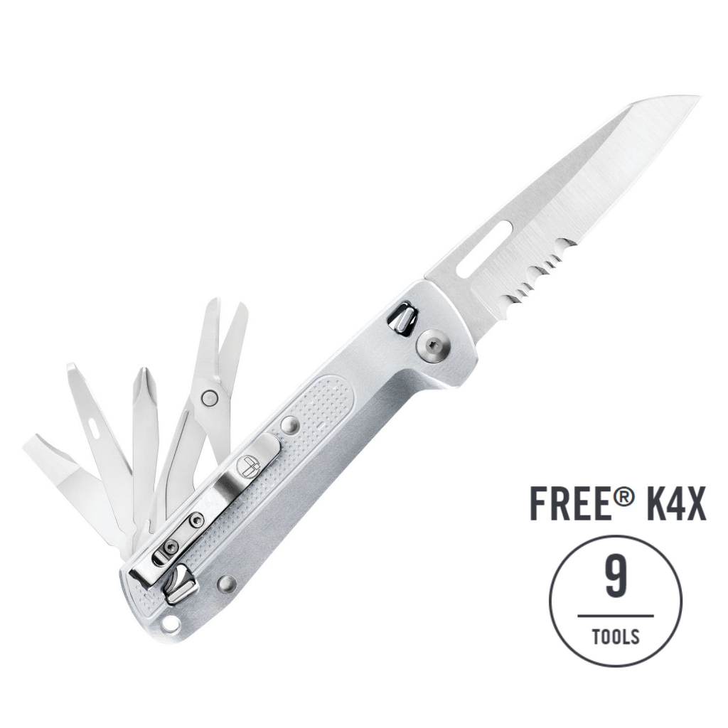 LEATHERMAN 美國 FREE K4X 多功能工具折刀(半齒刃/銀色握柄) LE 832662 綠野山房