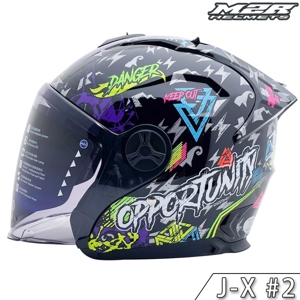 M2R 安全帽 J-X #2 亮黑 JX 排扣 3/4罩 半罩 透氣 輕量 通風 抗菌 除臭 內裡 得安 開放式｜23番