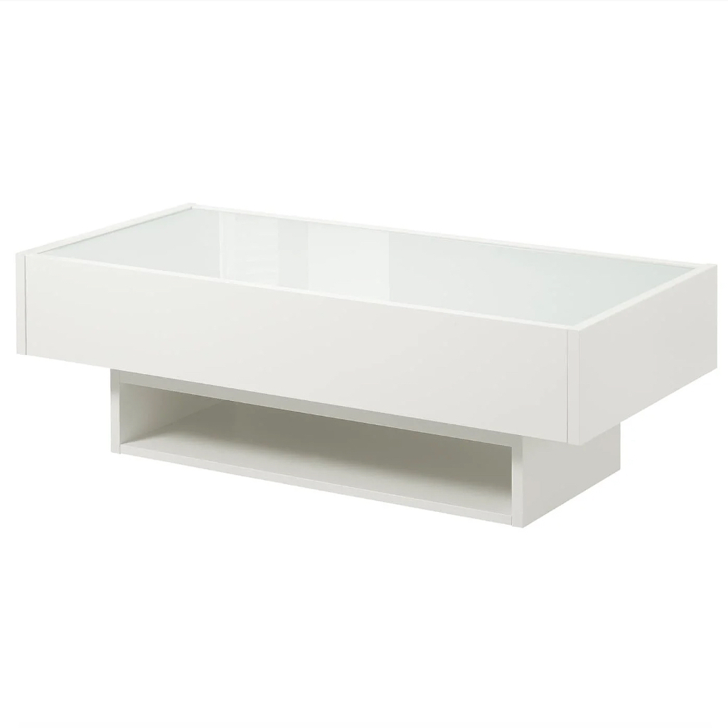 絕版品/北歐風格IKEA宜家RAMVIK咖啡桌玻璃茶几抽屜儲物桌/白色/120x40x58/二手九成新/特$3800