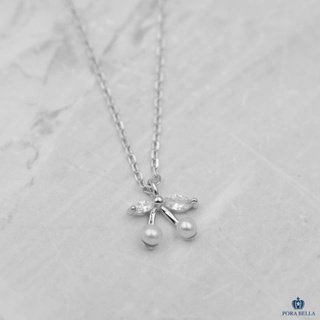 <Porabella>925純銀鋯石珍珠項鍊 輕奢設計感新款吊墜櫻桃形狀 Pearl Necklace