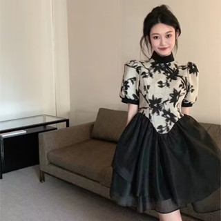 洋裝 小禮服改良旗袍短袖連身裙女裝夏季新款中式拼接中長款裙子MD048-A 2846 .衣時尚Y12