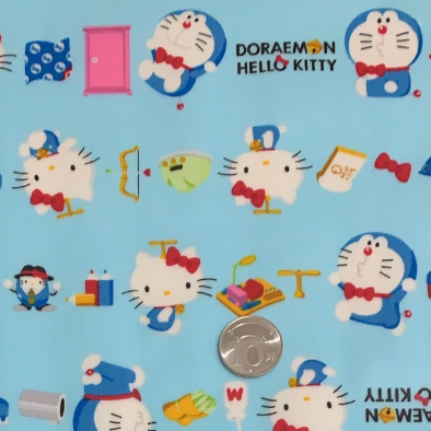 【智惠手作】B083 1尺 日本防水布 小叮噹 多拉A夢 Kitty 版權布淺藍 日本卡通布 尺寸約30cmx110cm