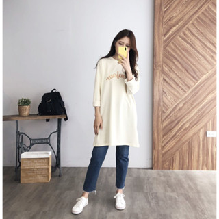 正韓 字母刺繡長版上衣/洋裝-米白色 韓國 QQBOW 衣服日記 kiyumi shop