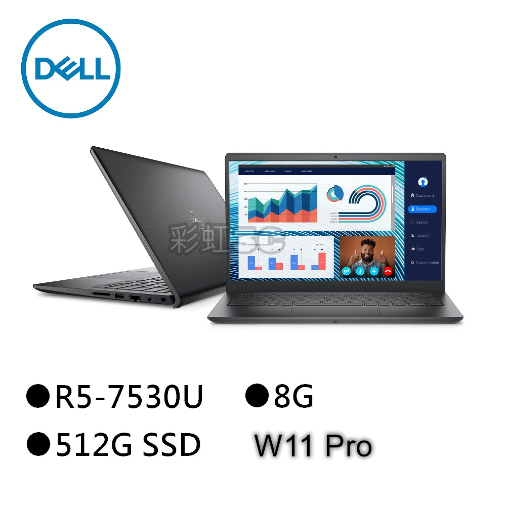 DELL 戴爾 Vos14-3435-R1608BTW 黑 14吋商務筆電 R5-7530U/8G/512G