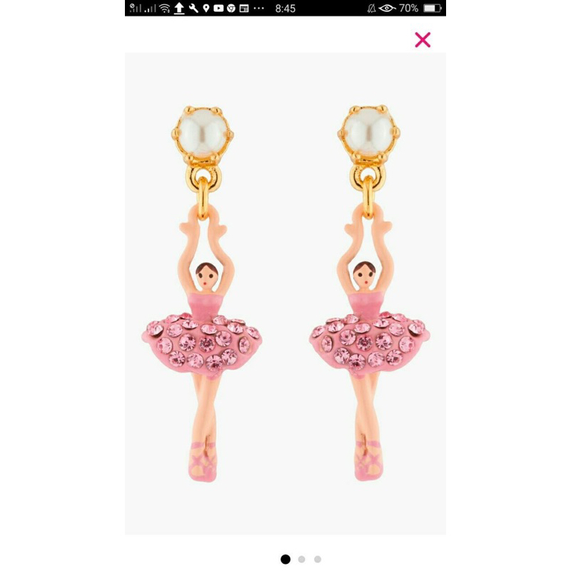 【巴黎妙樣兒 】Les Nereides  迷你 滿鑽 粉色 芭蕾舞孃 耳環（耳夾）法國廠製造 手繪珠寶