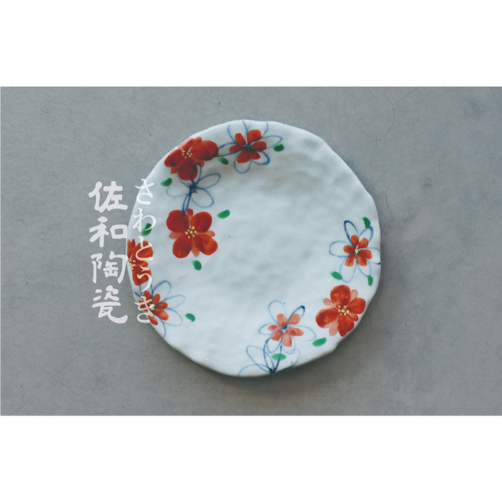 +佐和陶瓷餐具批發+【赤紅花滿開6吋皿】日本製  圓皿 餐桌 赤紅花 6吋 皿