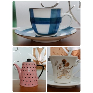 (全新) Disney米奇咖啡杯組/藍格子款咖啡杯組/dazzling點點夢幻午茶茶壺