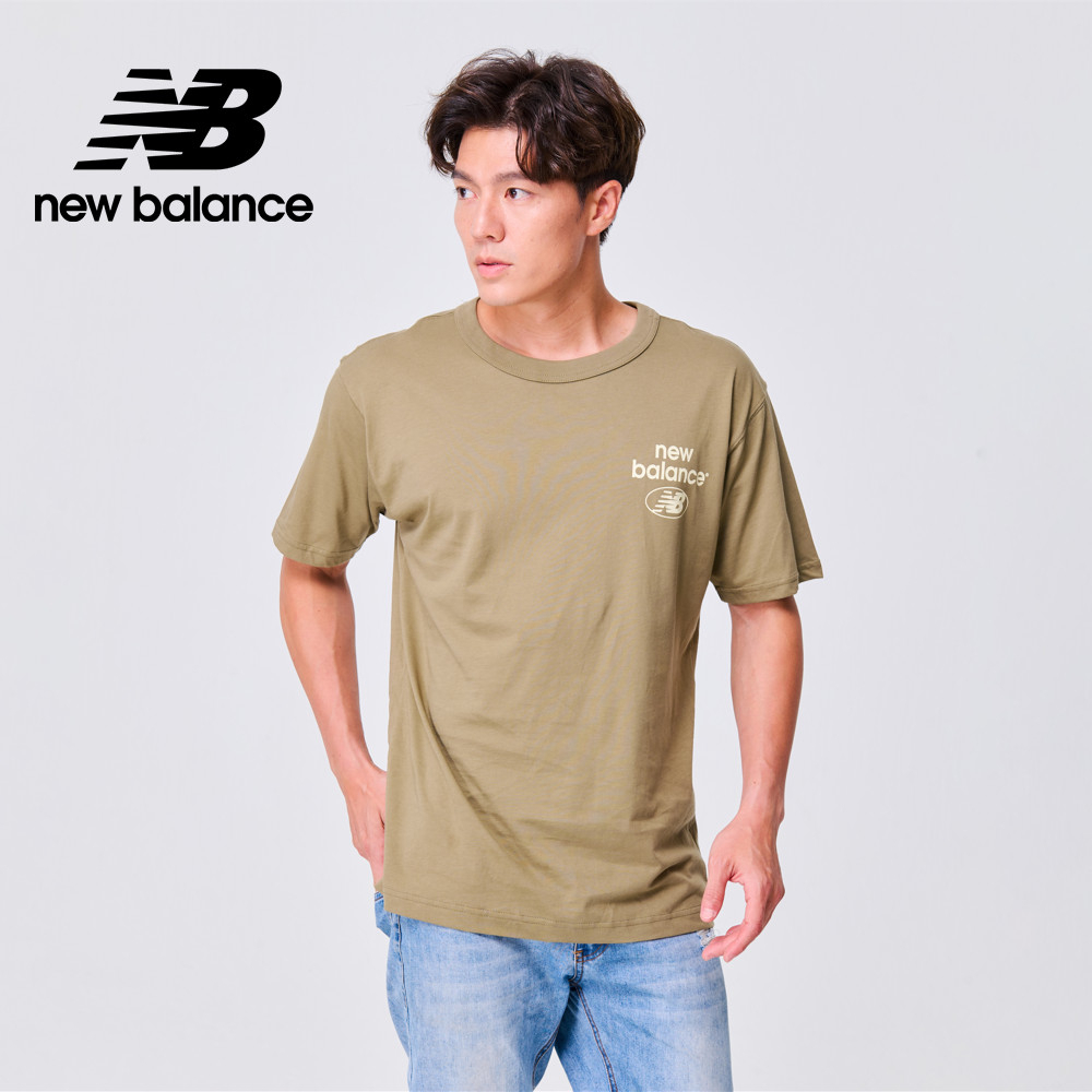 【New Balance】 NB 簡約LOGO棉質短袖上衣_男性_橄欖綠_AMT31518CGN