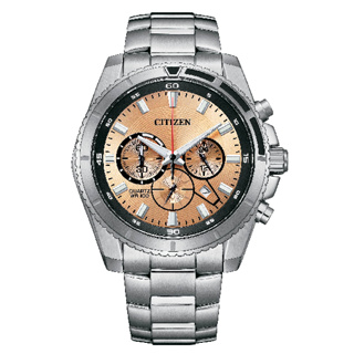CITIZEN星辰 AN8200-50X 紳士三眼計時不鏽鋼時尚腕錶 橘面 44mm