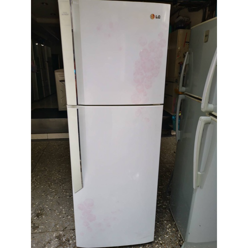 二手冰箱保固三年 *白色粉花外觀 LG 329L直驅變頻雙門電冰箱(強化玻璃層板）