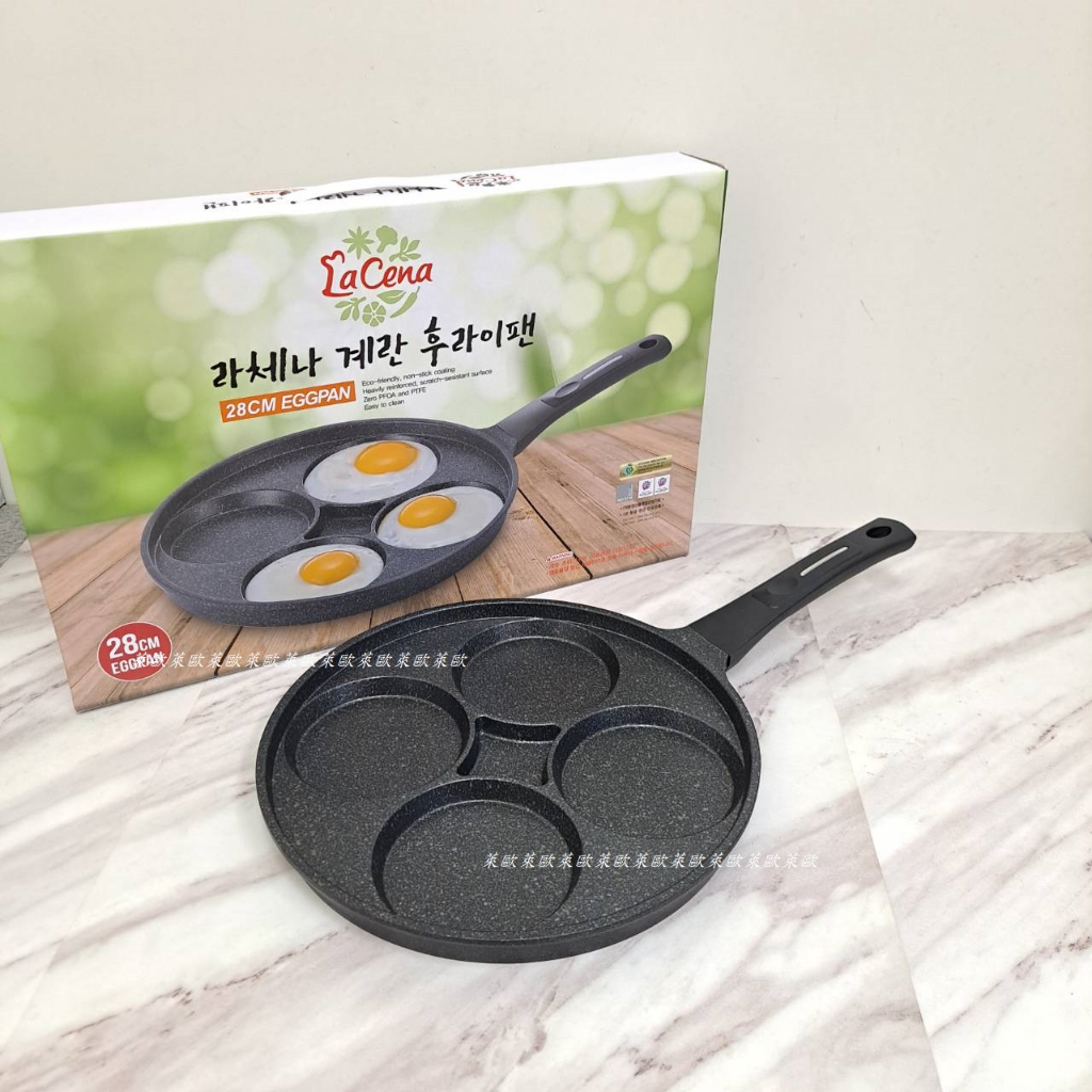 萊歐- LaCena韓國大理石重力鑄造4孔煎蛋鍋