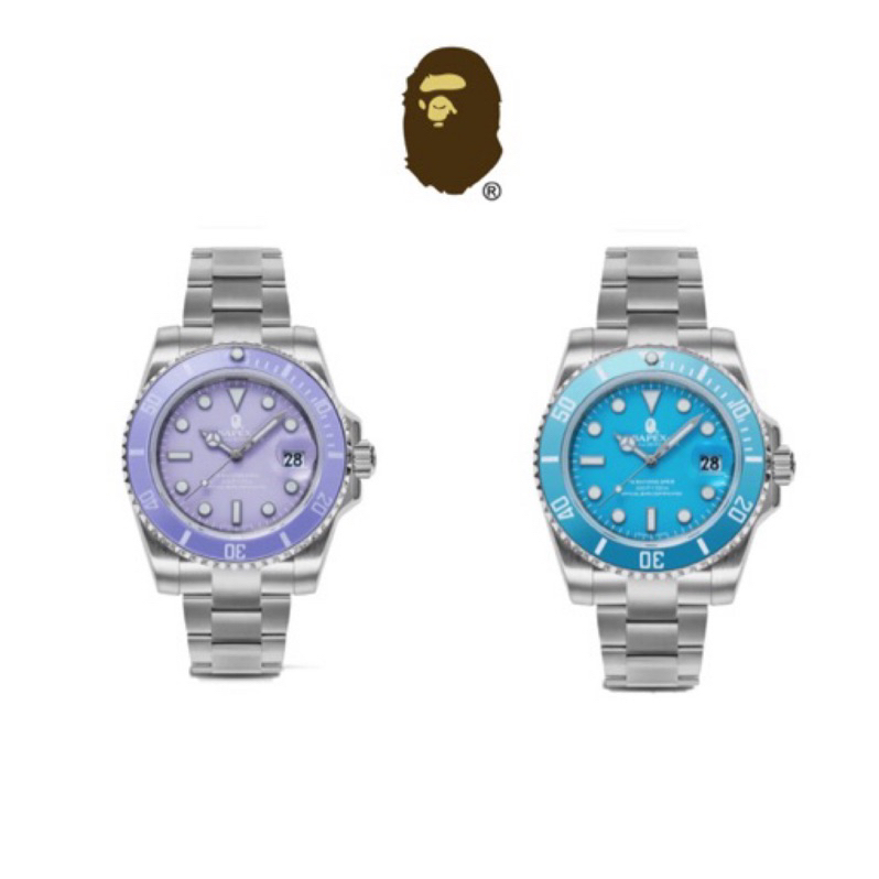 日本代購正品APE BAPE TYPE1 BAPEX 23 手錶 粉藍 粉紫 粉藍 機械錶防水不鏽鋼 潮牌 猿人 鋼錶