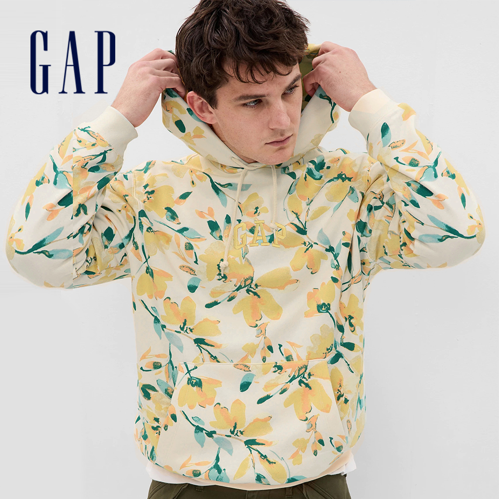 Gap 男女同款 Logo落肩袖帽T-花朵印花(601646)