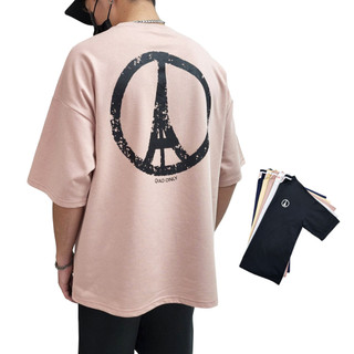 QIAO Paris & Peace 巴黎鐵塔 復古 概念 落肩 寬鬆t 短袖 寬鬆版型 穿搭 男短t 短袖t恤 上衣