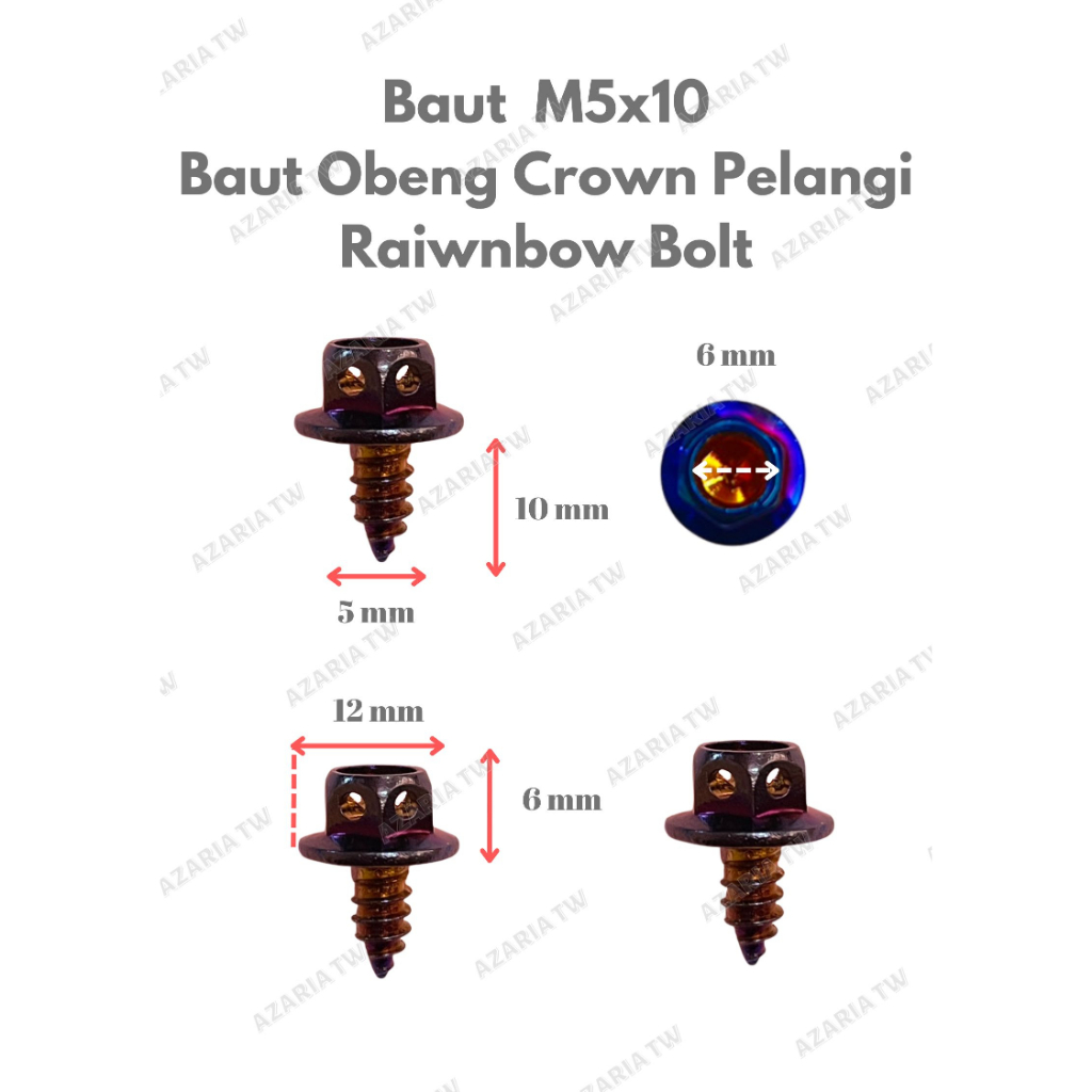 AZARIA Baut Obeng Crown Pelangi Rainbow Bolt M5x10