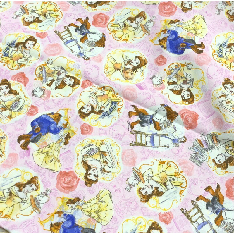 豬豬日本拼布 限量版權卡通布 迪士尼  美女與野獸 貝兒 玫瑰花 厚棉布料材質