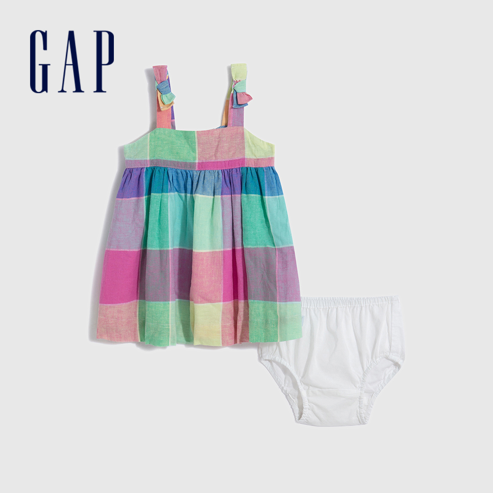 Gap 嬰兒裝 亞麻格紋吊帶洋裝家居套裝-多色格紋(600674)