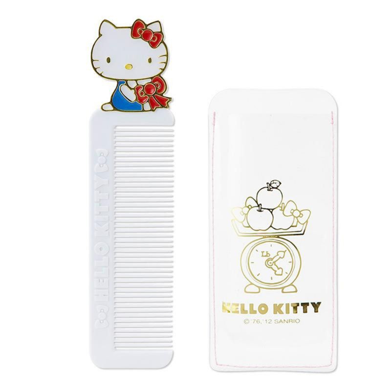正版 Sanrio Hello Kitty 便攜型造型扁梳 小梳子 梳子 側坐 緞帶 方便 禮物