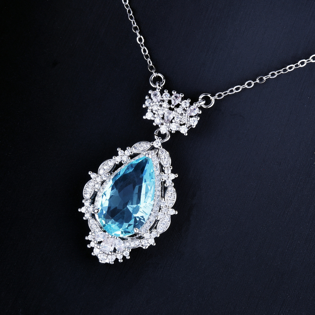 現貨 威尼斯 8克拉 海藍寶石 拓帕石 水晶 項鏈 奧地利水晶 項鍊 不退色 9933