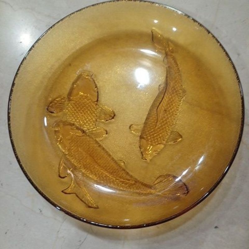 全新 浮雕玻璃盤 立體鯉魚盤 龍蝦盤 水果盤 點心盤 玻璃盤 擺飾 鯉魚盤 22cm