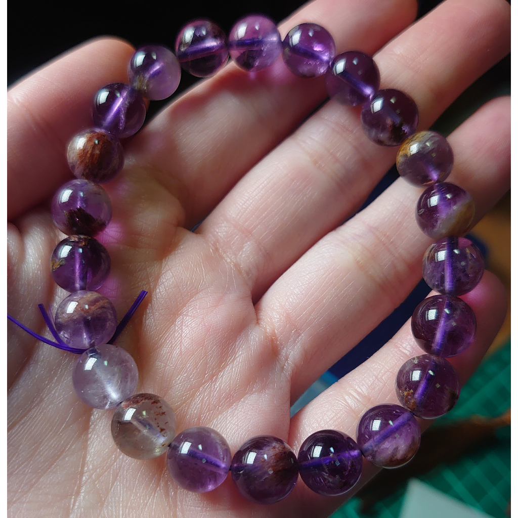 【噗ㄛ水晶】天然水晶 紫幽靈 10mm 幽靈 紫水晶 金牙 自行DIY 手串 手珠