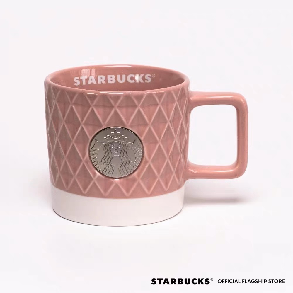 Starbucks官方正品！菲律賓星巴克杯子2023新款粉色銅牌陶瓷馬克杯辦公咖啡杯果汁珍奶茶奶昔茶水咖啡杯355ml