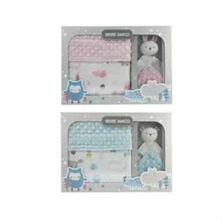 【BEBE AMICO】 童趣故事(貝貝豆)-四季毯禮盒(+安撫巾)-粉色/藍色