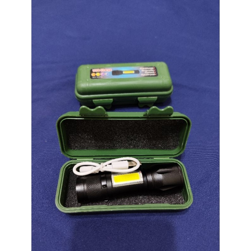 USB充電 充電式 迷你手電筒 側燈 工作燈 露營燈 探照燈 登山露營 盒裝 地震 救難 信音股東紀念品