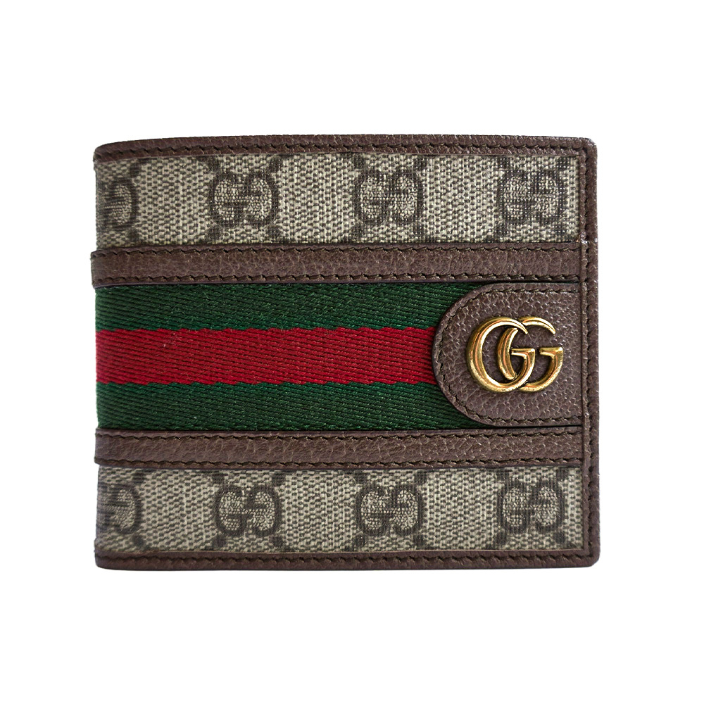 Gucci 經典GG Ophidia 帆布對開短夾(597606-棕)