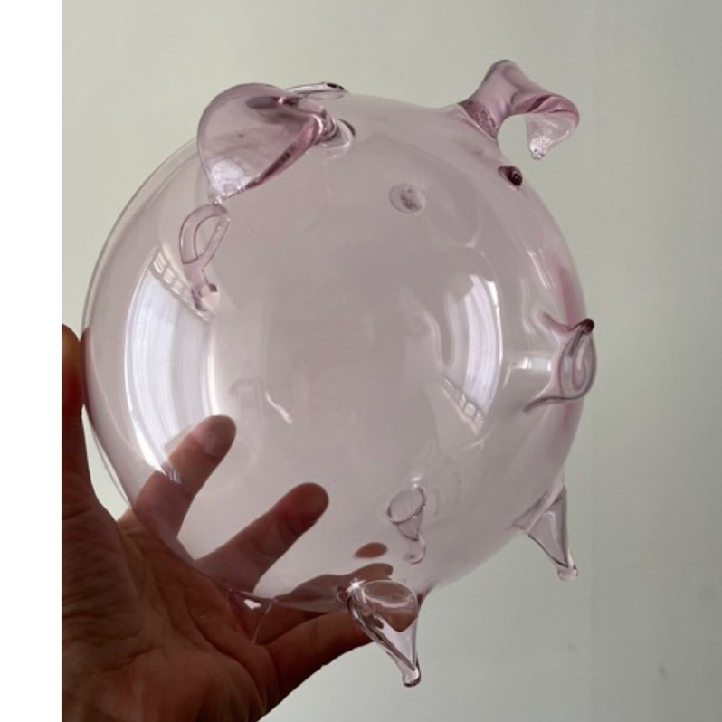 15公分玻璃撲滿豬 存錢豬 +贈5公分迷你存錢豬