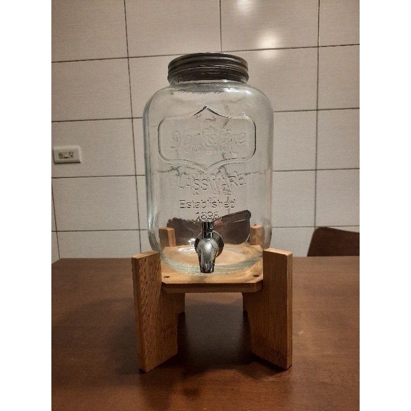 玻璃飲料果汁桶／附木架