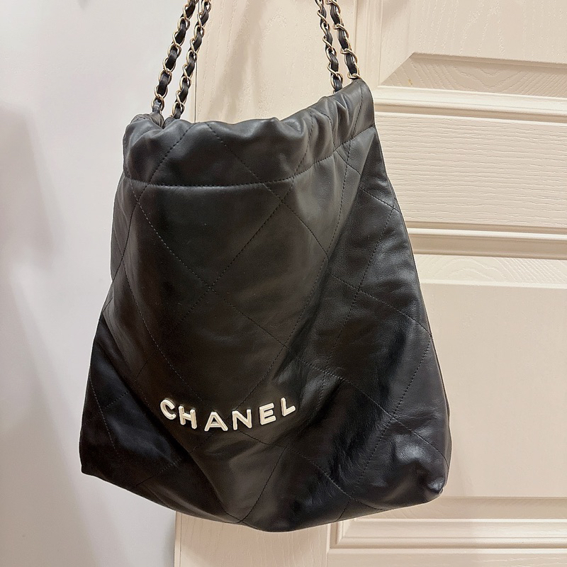 香奈兒 chanel 垃圾袋 側背 金幣 鏈包 黑白色 基礎百搭 99成新 中號 小零錢包 包中包 媽媽包