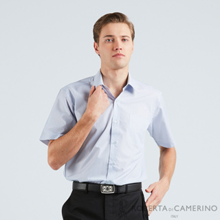 【ROBERTA諾貝達】 台灣製男裝 商務基本款 條紋白底短袖襯衫 RCF63-33藍