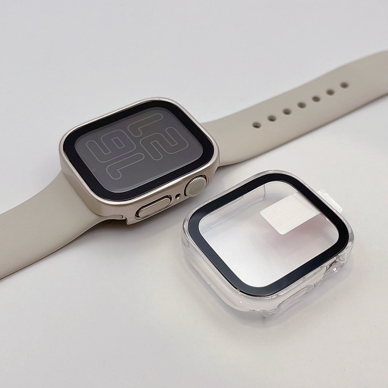 【JS】滿版 玻璃貼保護殼 現貨 全包式保護殼 保護套 適用Apple Watch S7/S8 41/44/45mm