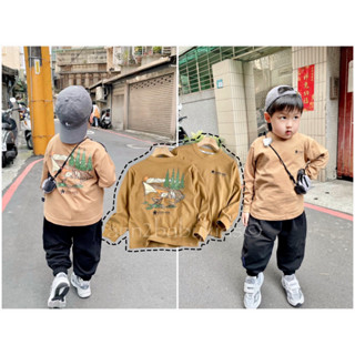 //ANN2 KIDS現貨// 童裝實拍 韓國韓版童裝 日系兒童百搭露營風山系塗鴉卡其長T 長袖上衣 兒童潮T 男童女童