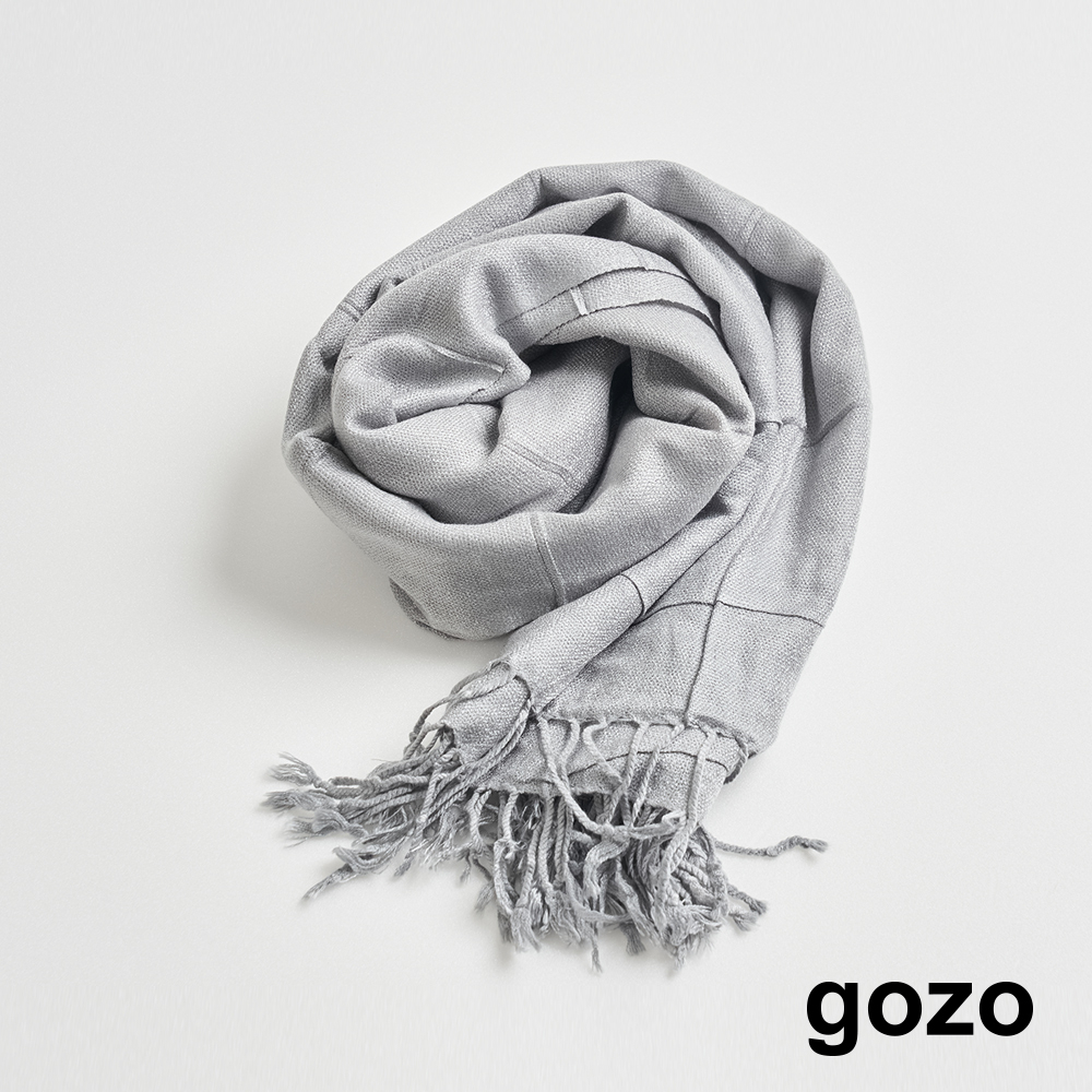 【gozo】方格紋流蘇絲巾(米色/灰色_F)