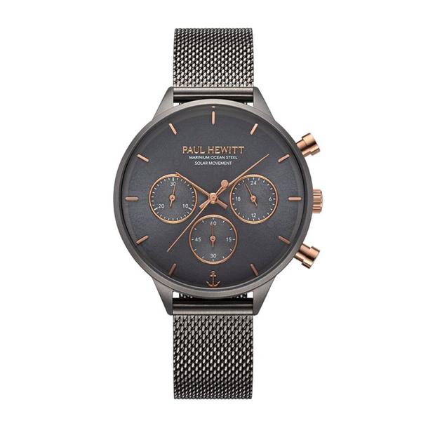 PAUL HEWITT德國船錨造型品牌手錶 | 灰殼灰面三眼光動能海洋鋼腕錶
