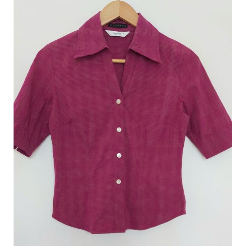 《豬媽的賣場》二手 bossini 紫色 短袖短版襯衫